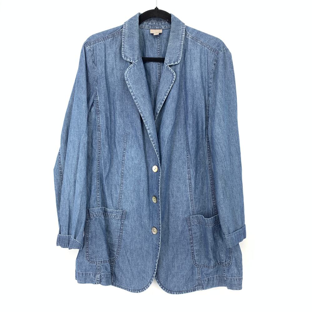 J. Jill Shirt Womens XL Blue Slubby Denim Faded Wash Patch Pockets Relaxed Fit